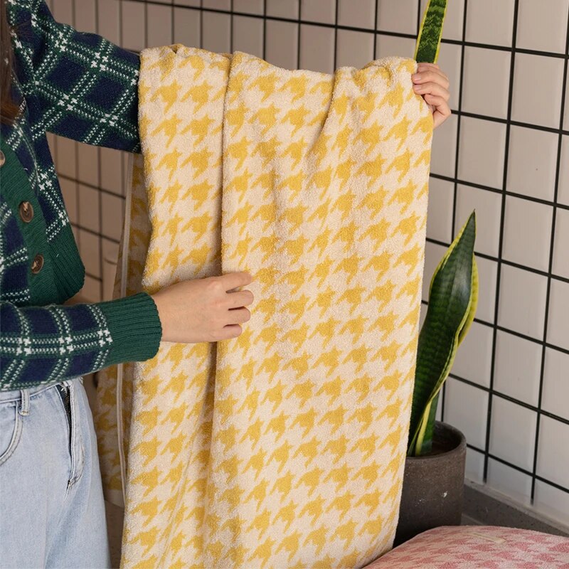 Retro Houndstooth Pure Cotton Towel Classic Plaid Jacquard Series Soft Skin-Friendly Face Towels Super Absorbent Bathroom Towel