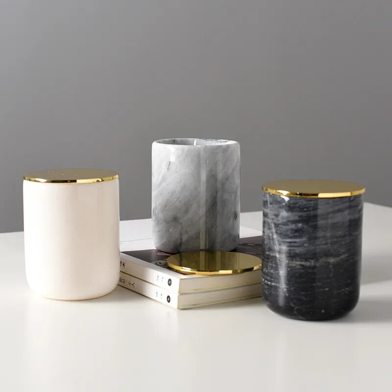 Marble candle holder with lid